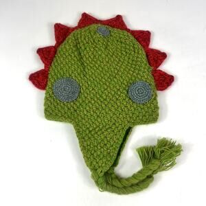 Andes Gifts Kids Green Dinosaur Beanie Alpaca Blend Animal Knit Winter Hat Peru